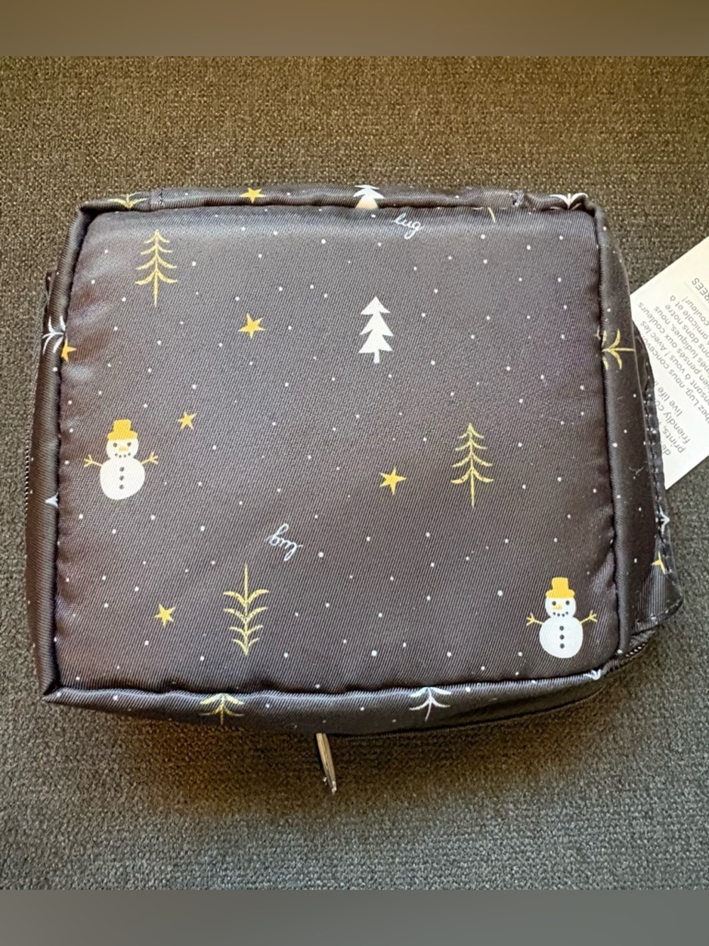 Lug Box Top Cosmetic Case Bag – Snowman Trees (Black Gold White Holiday Winter) - Picture 4 of 16